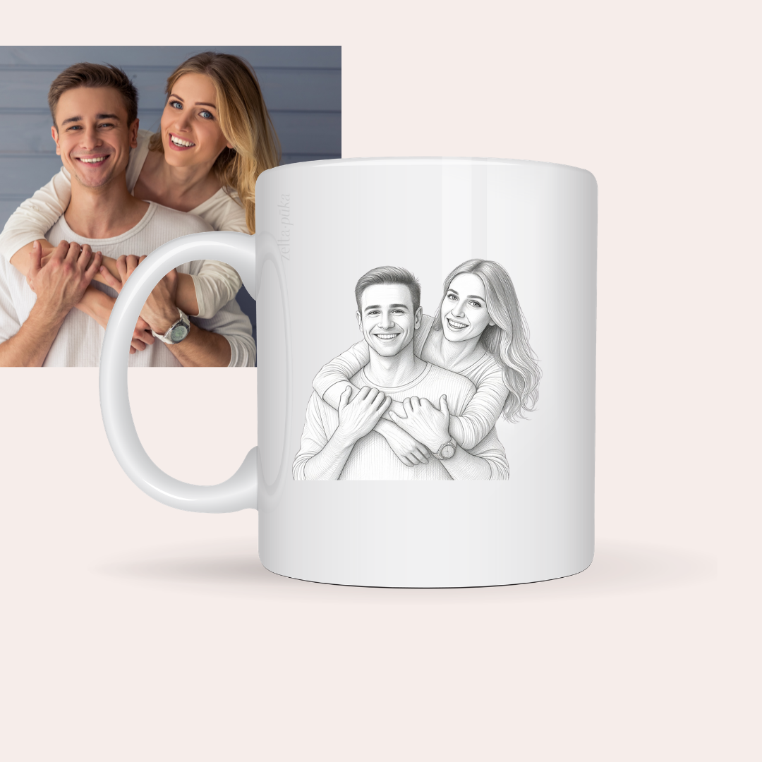 Tavas fotogrāfijas skice · personalizēta krūze - Zelta Pūka