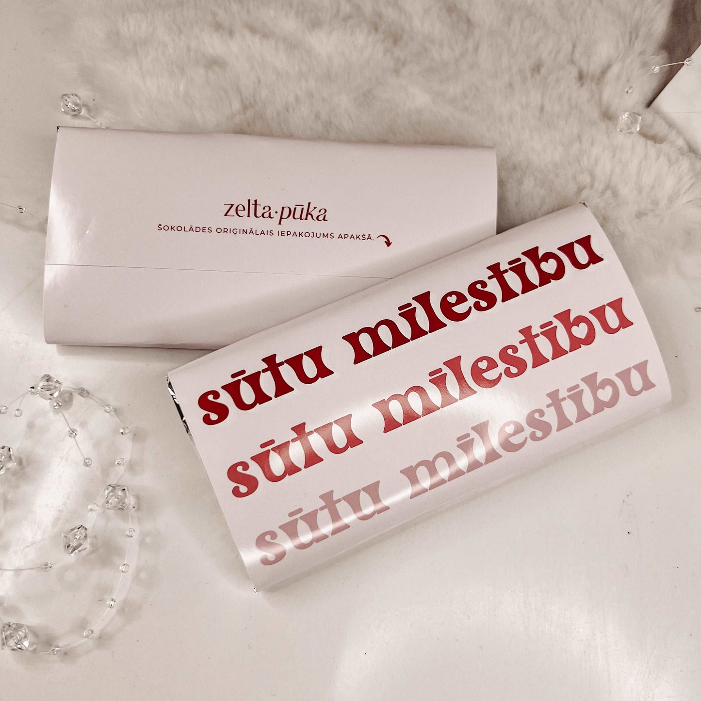 Sūtu mīlestību - šokolāde ar tevis izvēlētu dizainu - Zelta Pūka