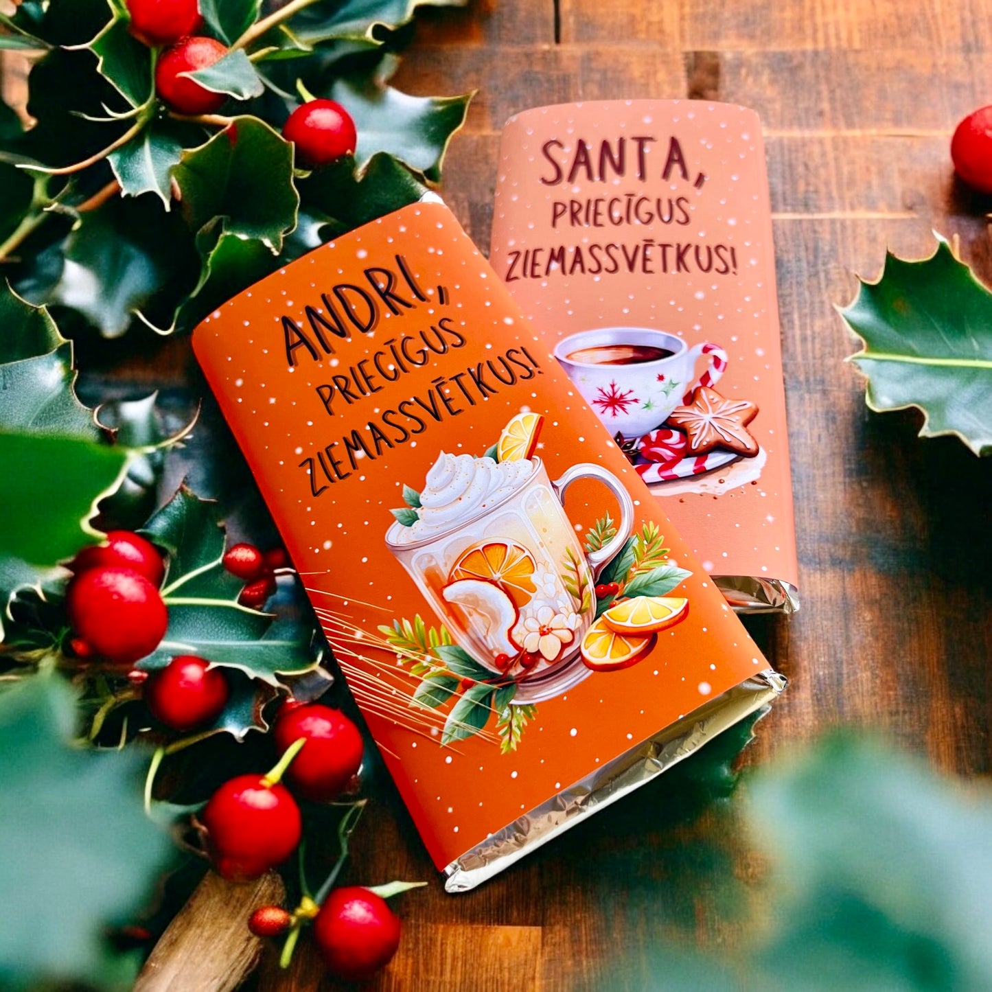 "Ziemassvētku latte" personalizētas šokolādes ar vārdu - Zelta Pūka