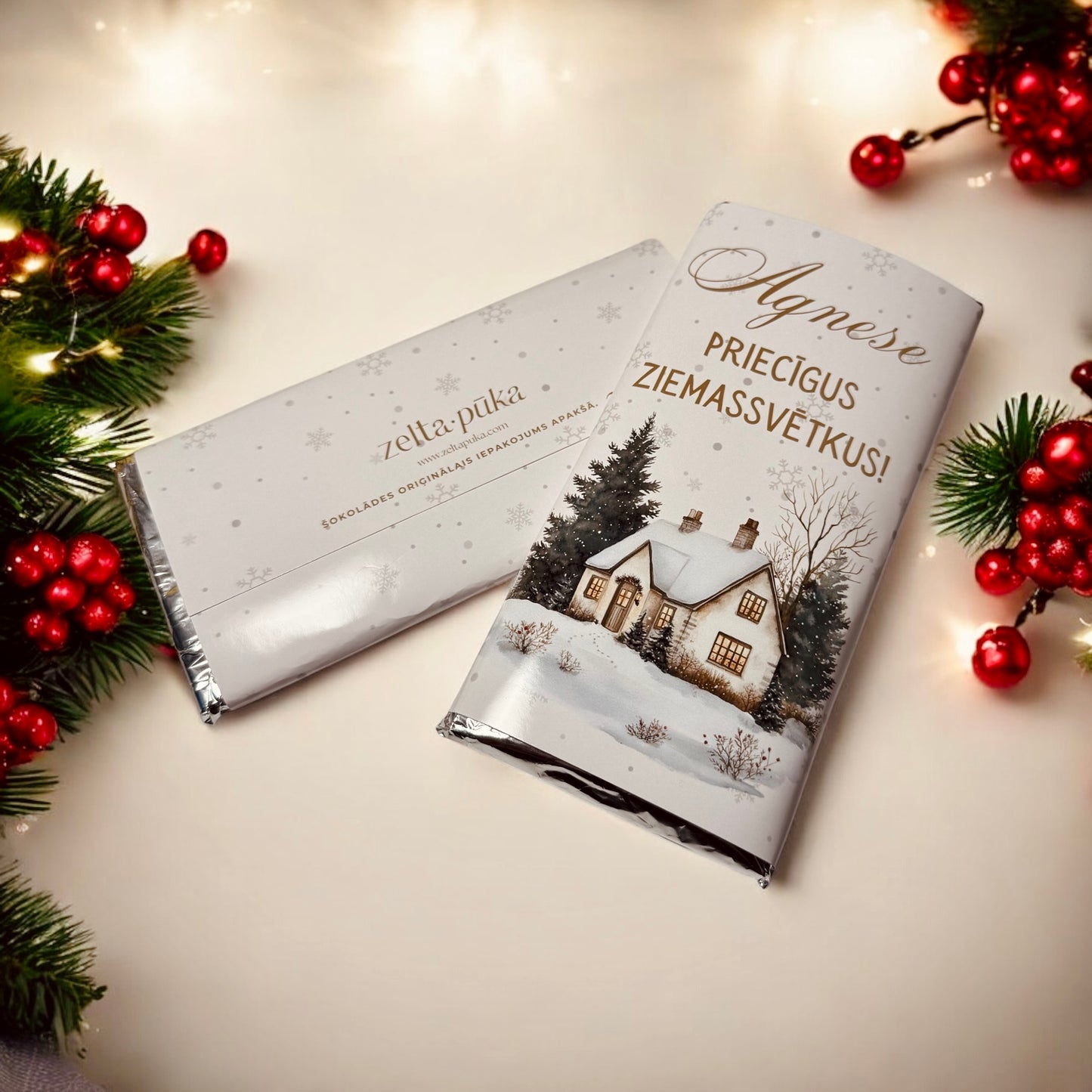 BOHO ZIEMASSVĒTKI - personalizētas šokolādes ar vārdu - Zelta Pūka