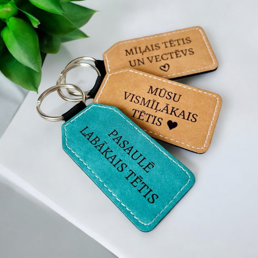 Taisnstūra ādas piekariņš ar apdruku - Zelta Pūka