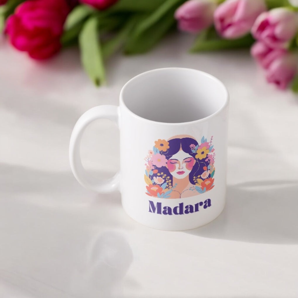 Sievišķība - personalizēta krūze ar tavu vārdu un afirmāciju - Zelta Pūka