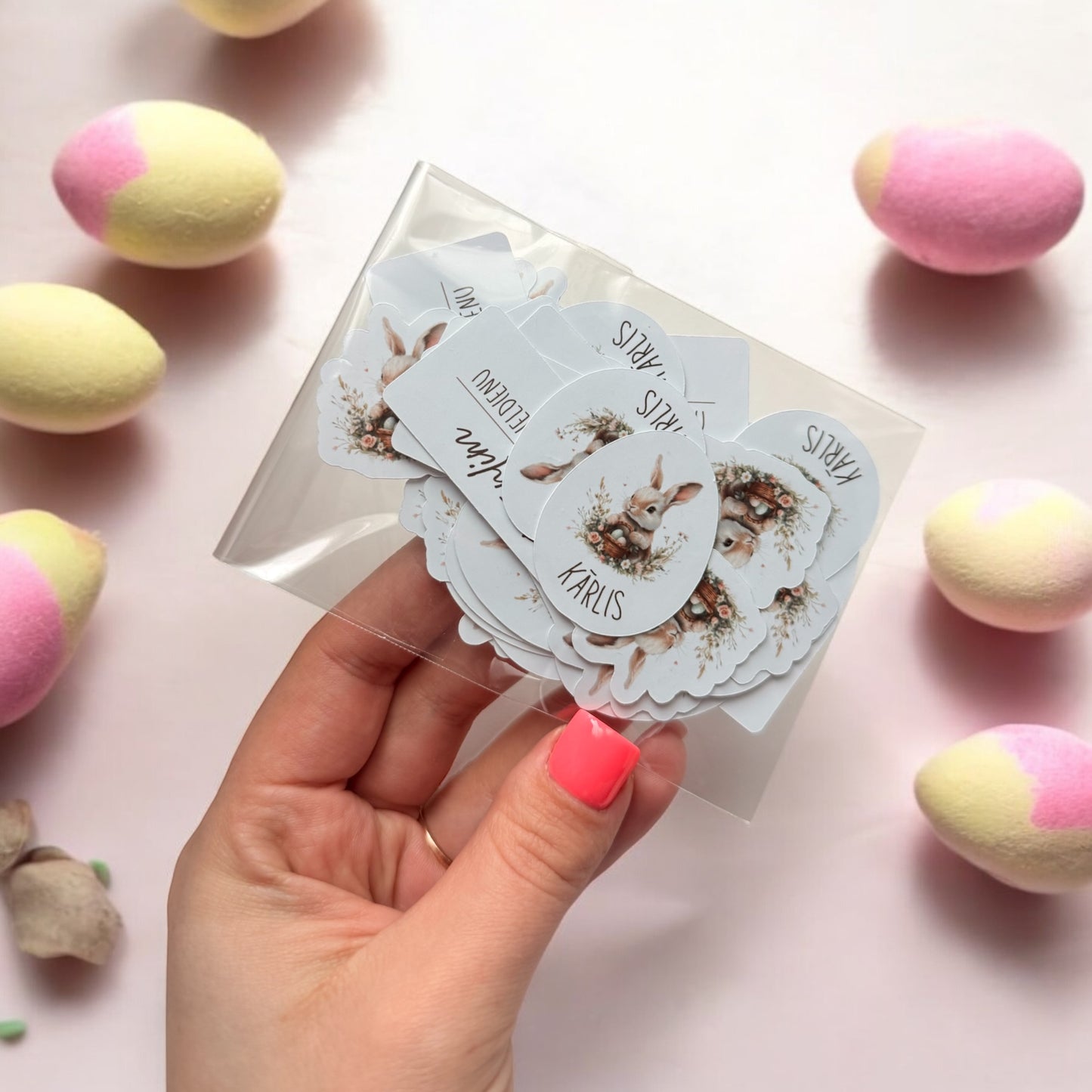 Personalizētas Lieldienu uzlīmes ar vārdu (39gb.) - Zelta Pūka
