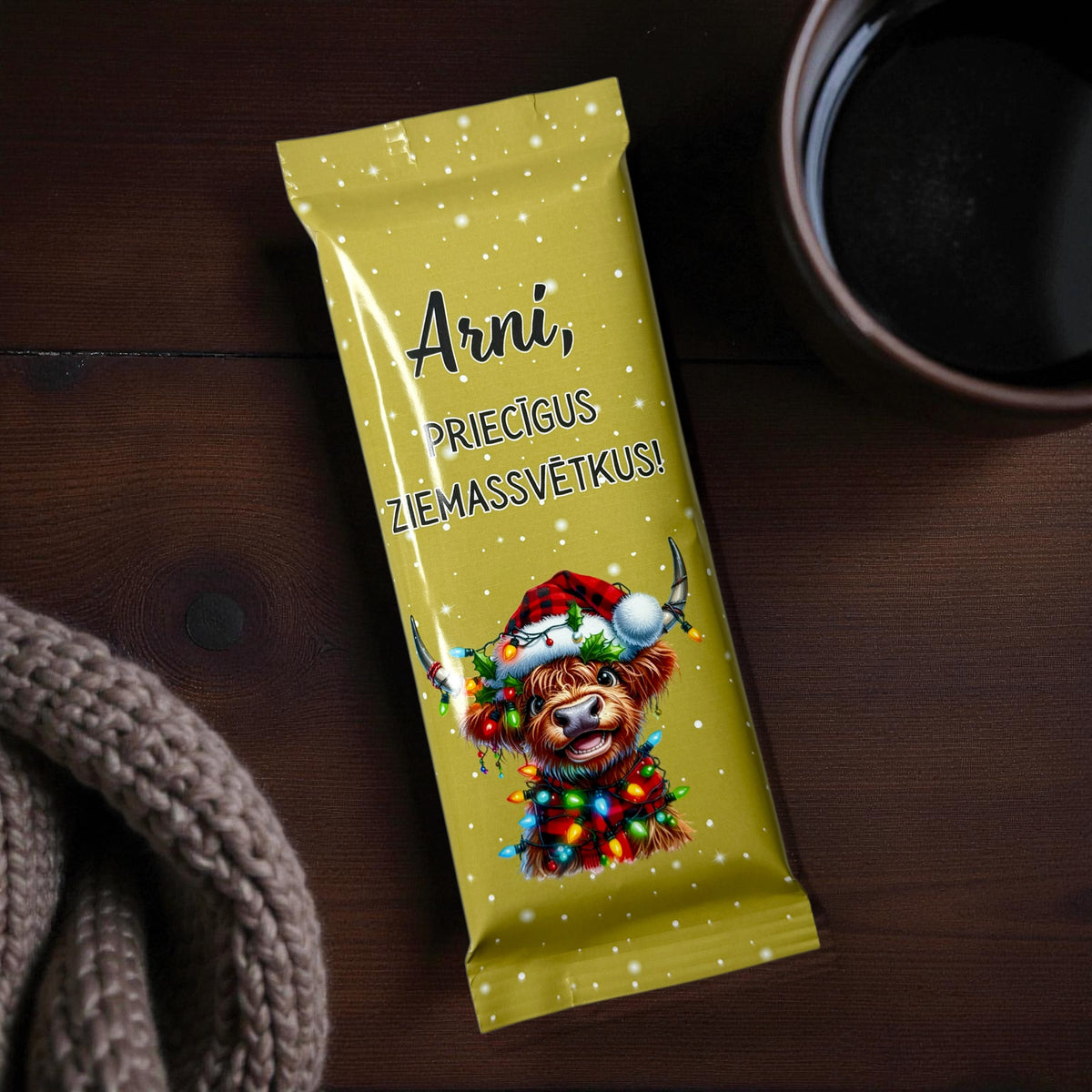 SVĒTKU JAUTRĪBA - personalizēta šokolāde ar vārdu - Zelta Pūka