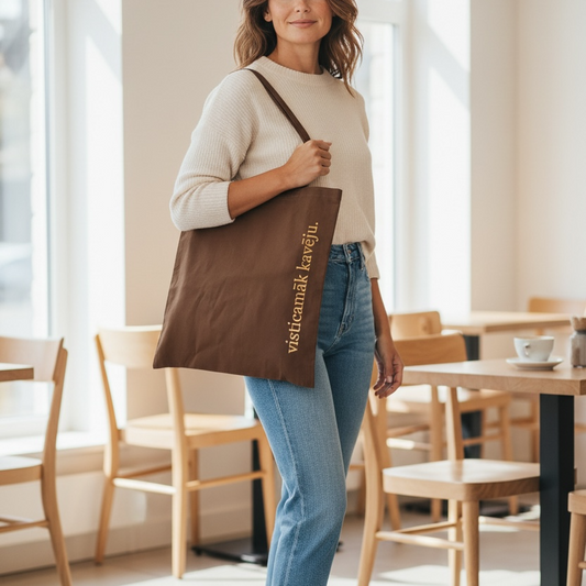 Personalizēta auduma tote soma ar tekstu · brūna