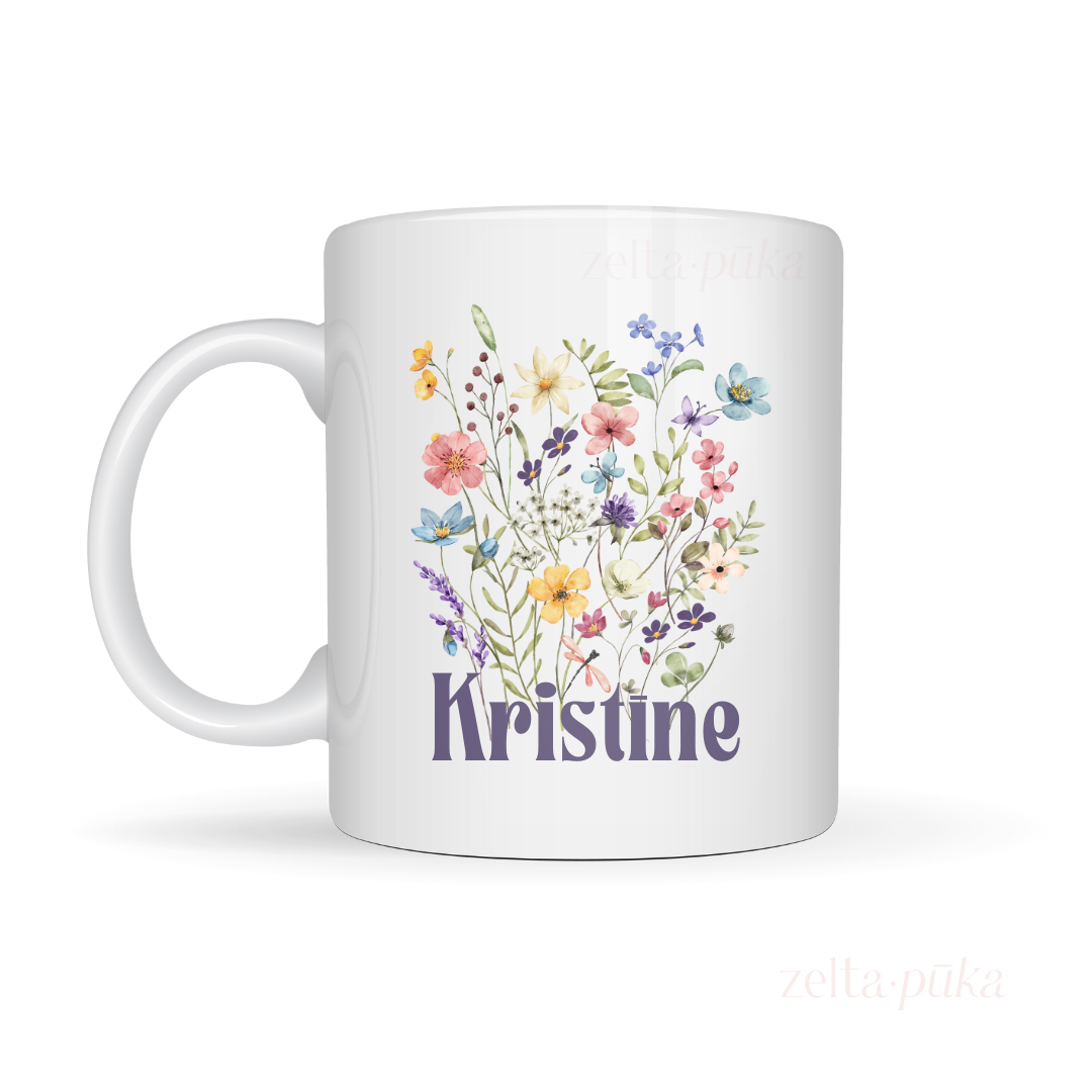Pļavas ziedi - krūze ar personalizētu vārdu - Zelta Pūka