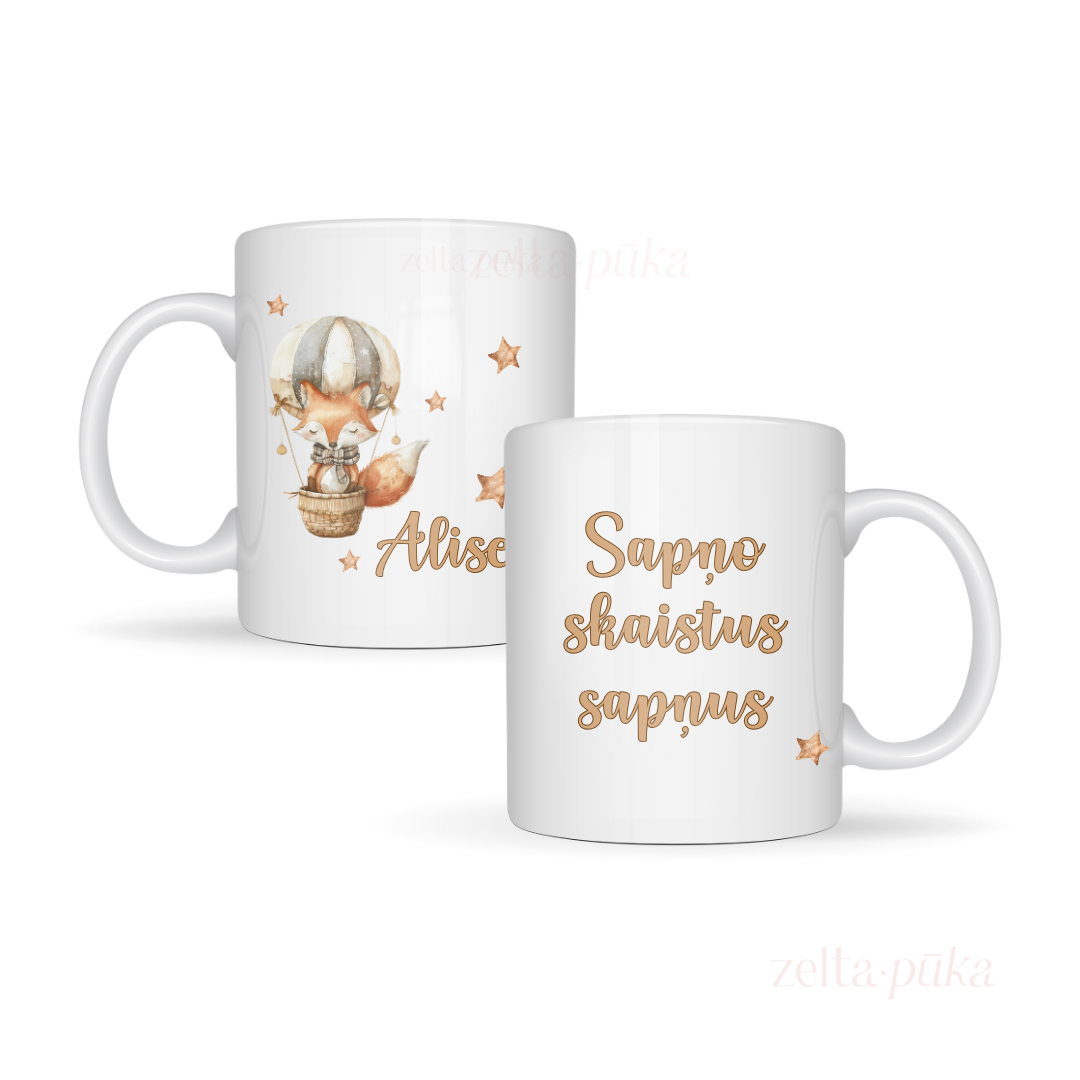 Sapņu ceļojums - personalizēta krūze ar lapsiņu - Zelta Pūka