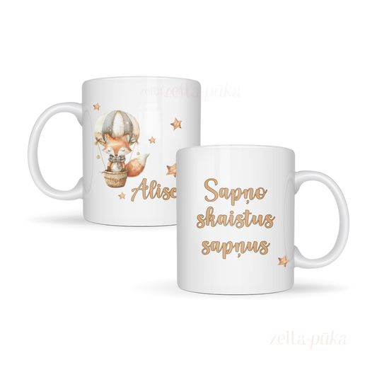 Sapņu ceļojums - personalizēta krūze ar lapsiņu - Zelta Pūka