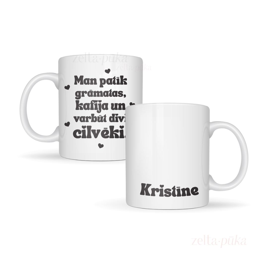 grāmatas, kafija un divi cilvēki - personalizēta krūze