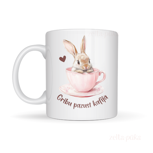 Pazust kafijā - balta keramikas krūze - Zelta Pūka