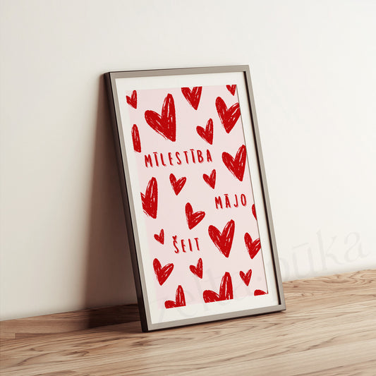Mīlestība mājo šeit - dekoratīva izdruka A5, A4, A3 - Zelta Pūka