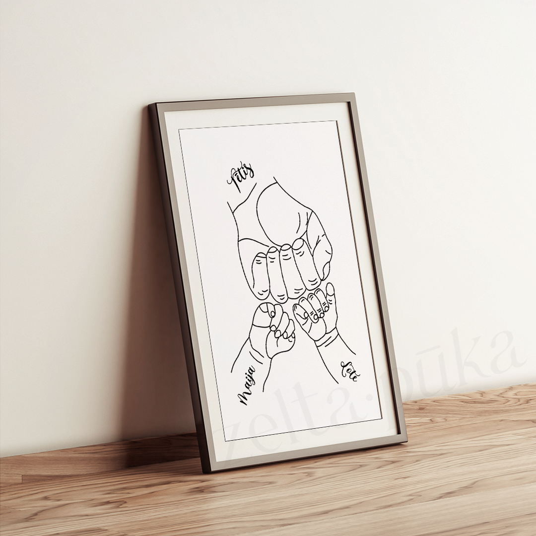 Tētis - personalizēts sienas plakāts ar rociņām - Zelta Pūka