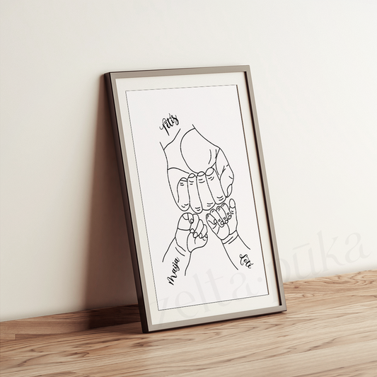 Tētis - personalizēts sienas plakāts ar rociņām - Zelta Pūka