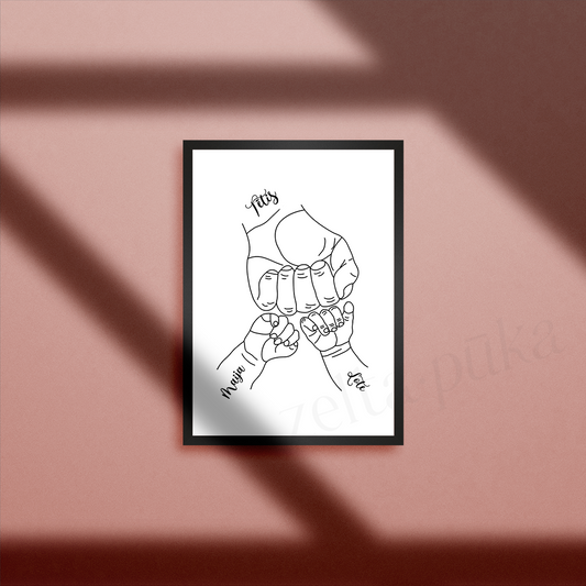 Tētis - personalizēts sienas plakāts ar rociņām - Zelta Pūka