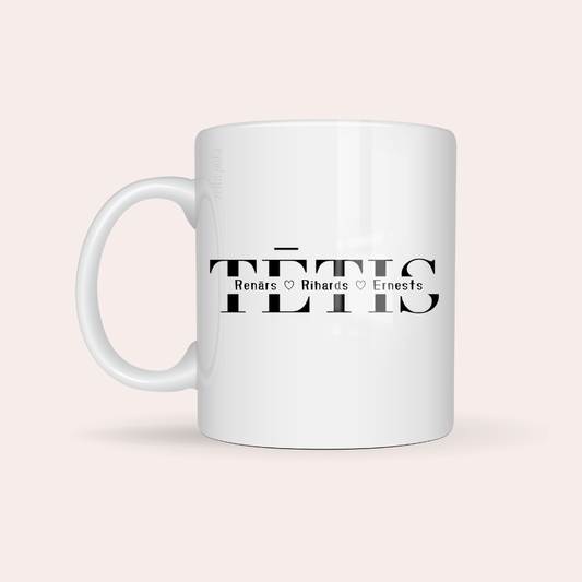 Tētis · personalizēta krūze ar bērnu vārdiem