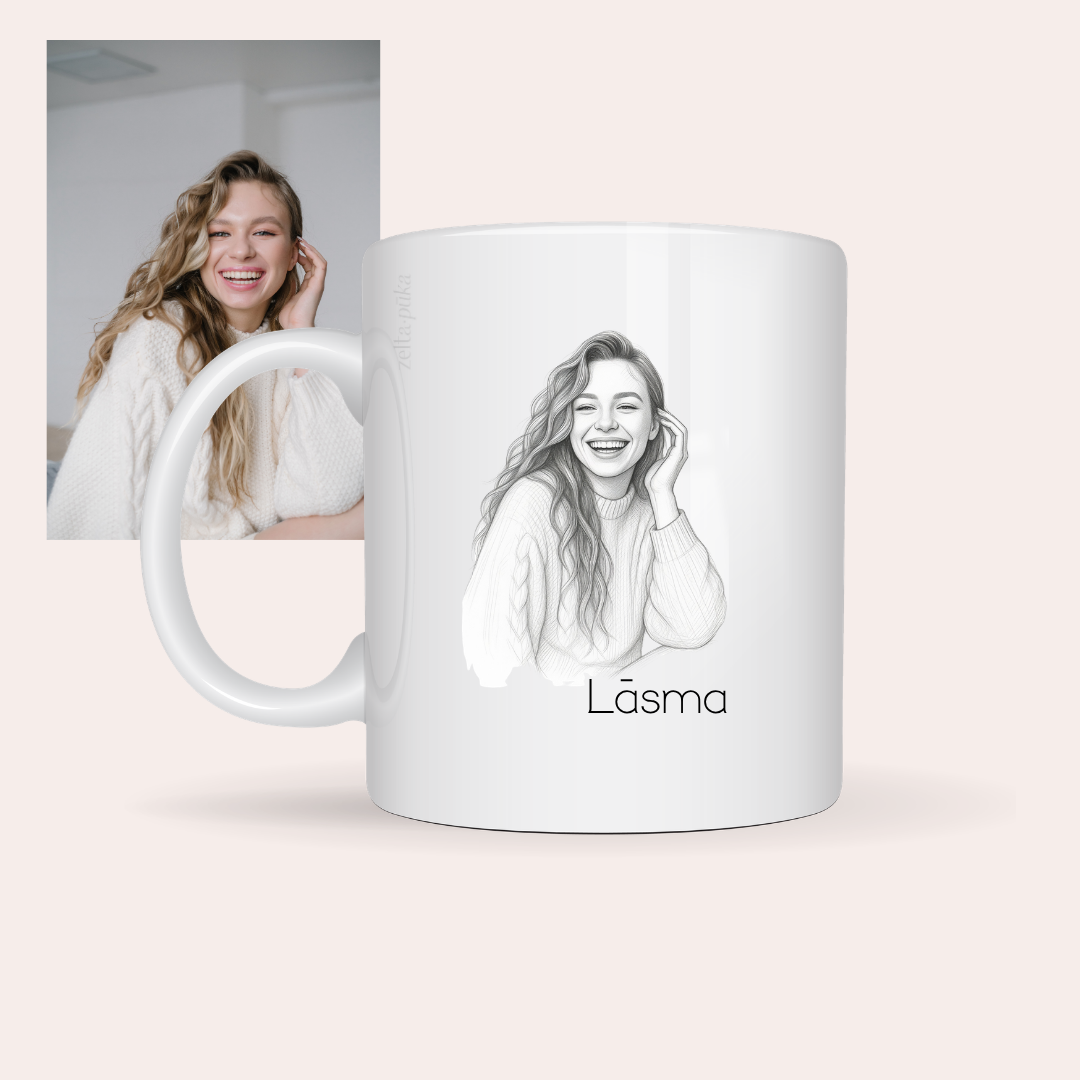 Tavas fotogrāfijas skice · personalizēta krūze - Zelta Pūka