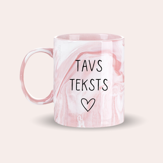 Rozā marmors · personalizēta krūze ar tekstu - Zelta Pūka