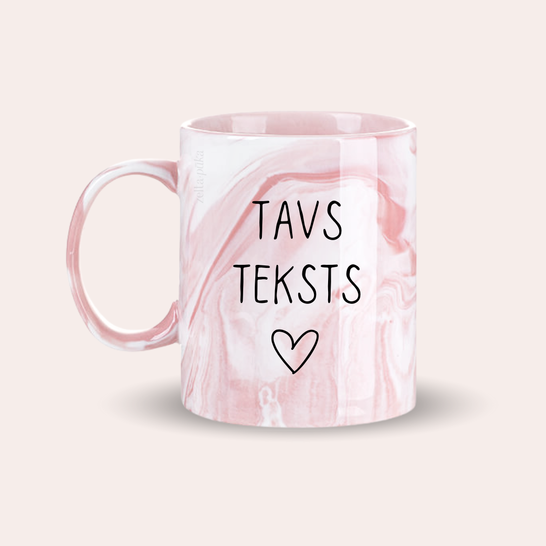 Rozā marmors · personalizēta krūze ar tekstu