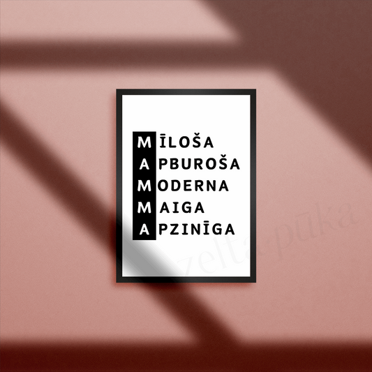 MAMMA - personalizēts īpašības vārdu sienas plakāts