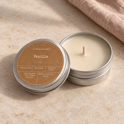 Mini aromātiskā sojas vaska svece metāla kārbiņā | 30 ml