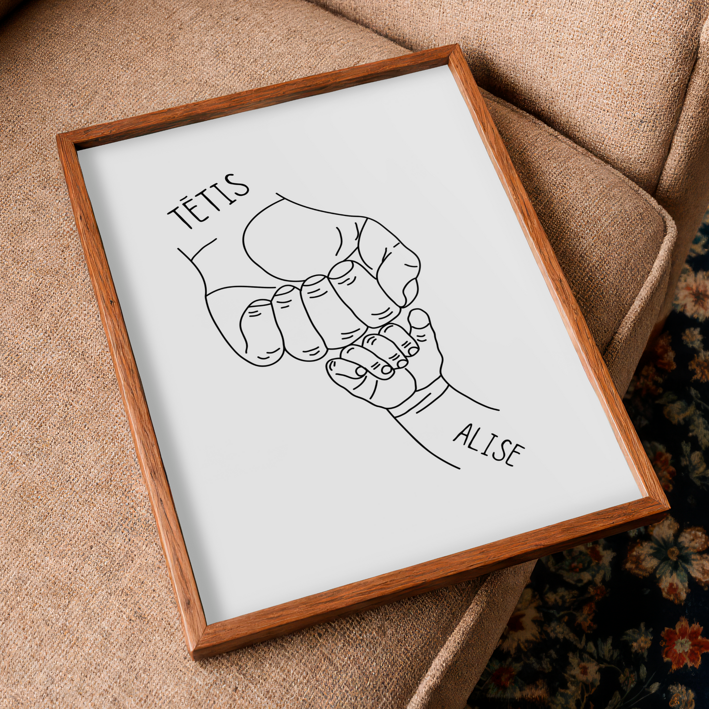 personalizēts plakāts tētim ar bērnu vārdiem roku ilustrācija minimalistisks dizains