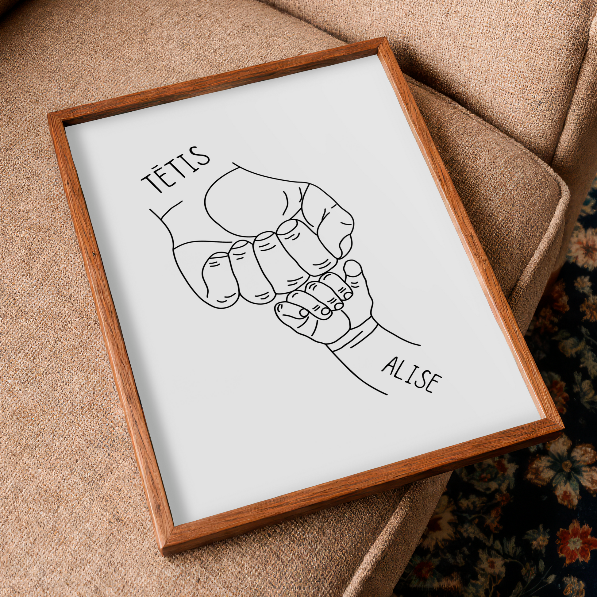 personalizēts plakāts tētim ar bērnu vārdiem roku ilustrācija minimalistisks dizains