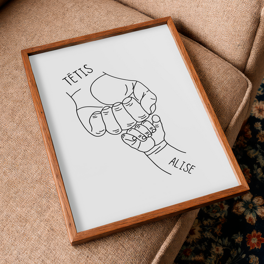 personalizēts plakāts tētim ar bērnu vārdiem roku ilustrācija minimalistisks dizains