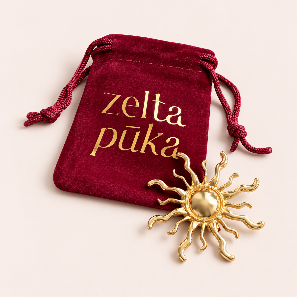 Saule · dekoratīva piespraude - Zelta Pūka