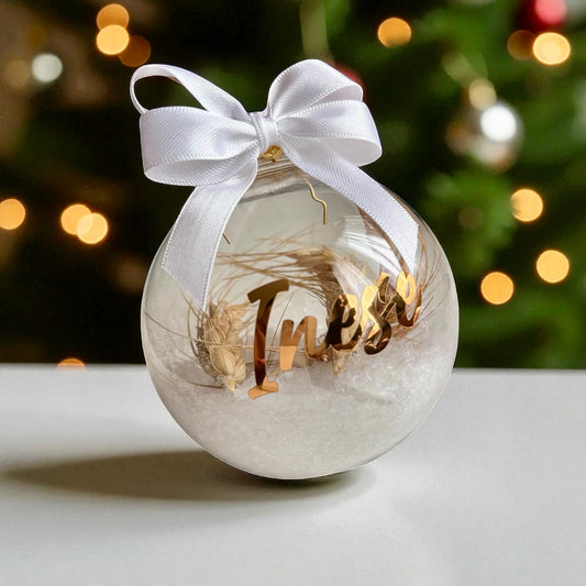 Personalizēts eglītes rotājums ar sniegu un vārpām 8cm (1gb.)