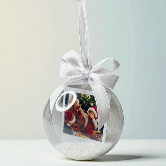 Personalizēta eglītes bumba ar sniegu un foto 8cm