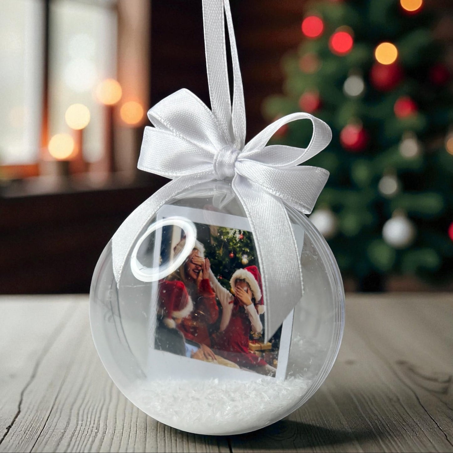 Personalizēta eglītes bumba ar sniegu un foto 8cm