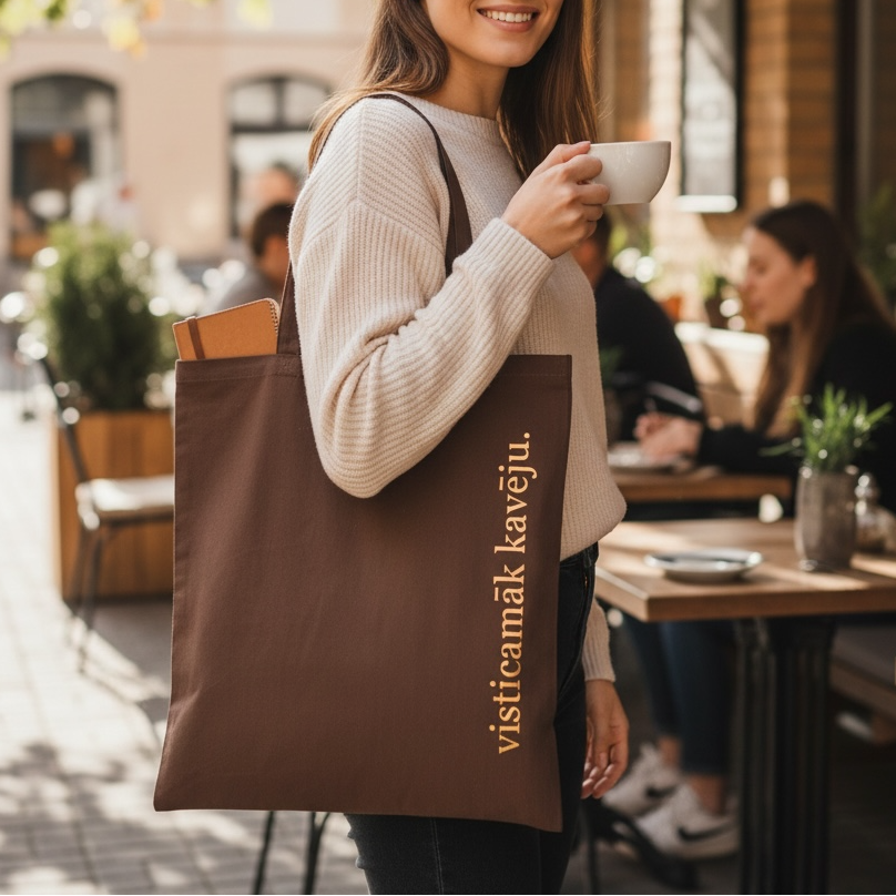 Personalizēta auduma tote soma ar tekstu · brūna