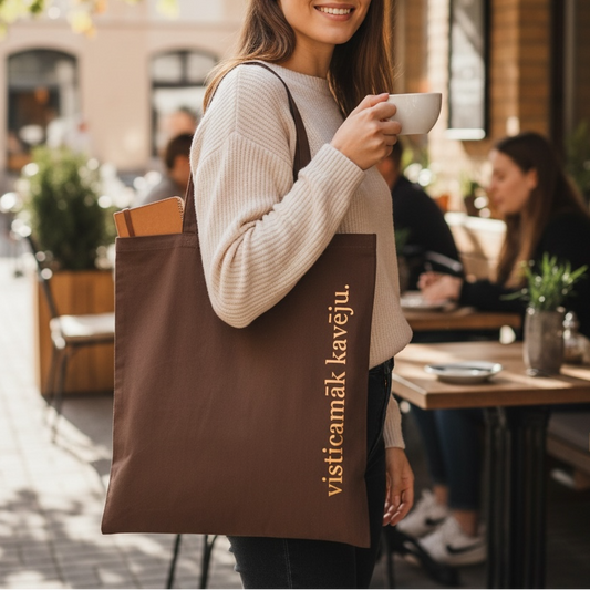 Personalizēta auduma tote soma ar tekstu · brūna