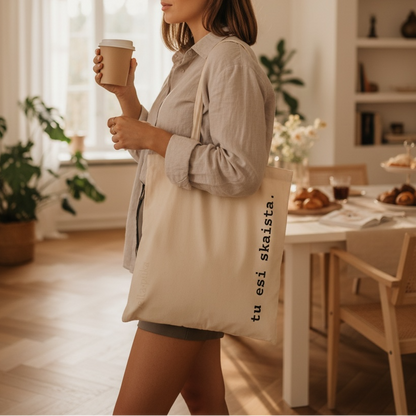 Personalizēta auduma tote soma ar tekstu · bēša