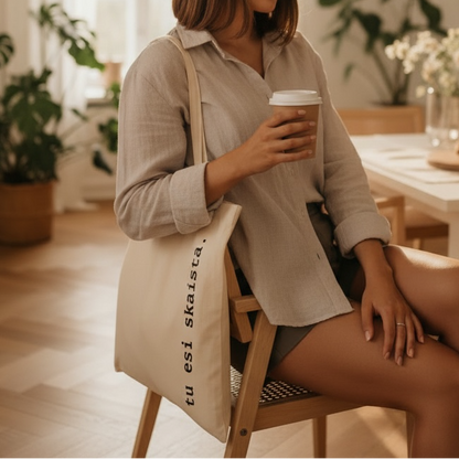 Personalizēta auduma tote soma ar tekstu · bēša