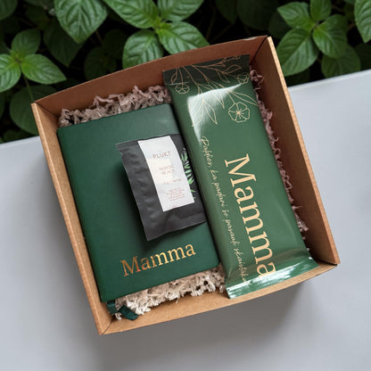 Zaļā elegance · personalizēts dāvanu komplekts - Zelta Pūka