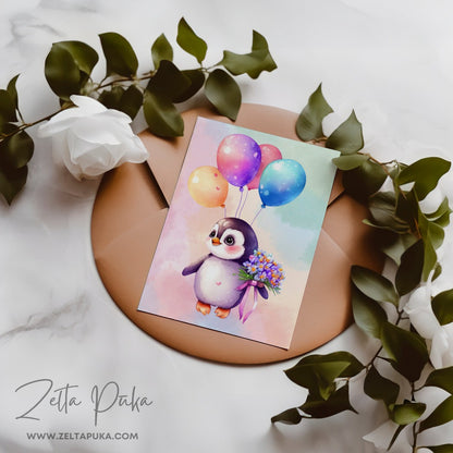 "Little Penguin" colorful greeting cards