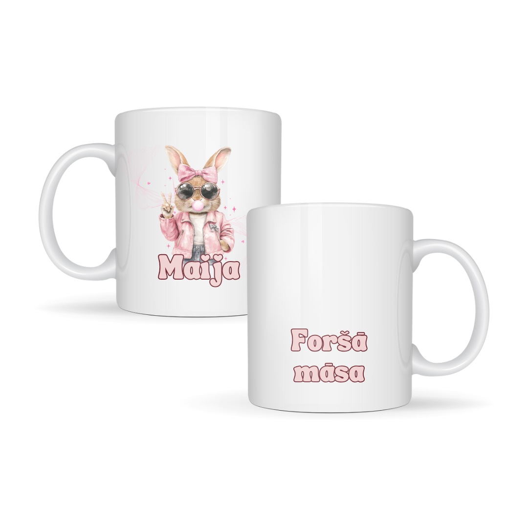 Rozā stils - personalizēta krūze ar zaķi - Zelta Pūka
