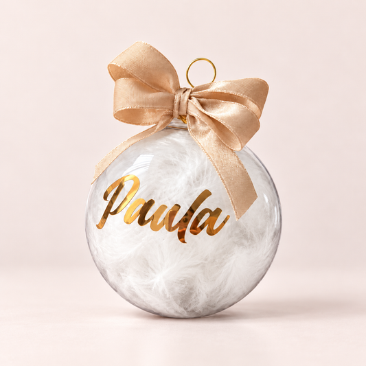 Personalizēta Ziemassvētku eglītes bumba ar vārdu | 8 cm - Zelta Pūka