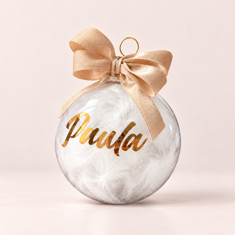 Personalizēta Ziemassvētku eglītes bumba ar vārdu | 8 cm - Zelta Pūka