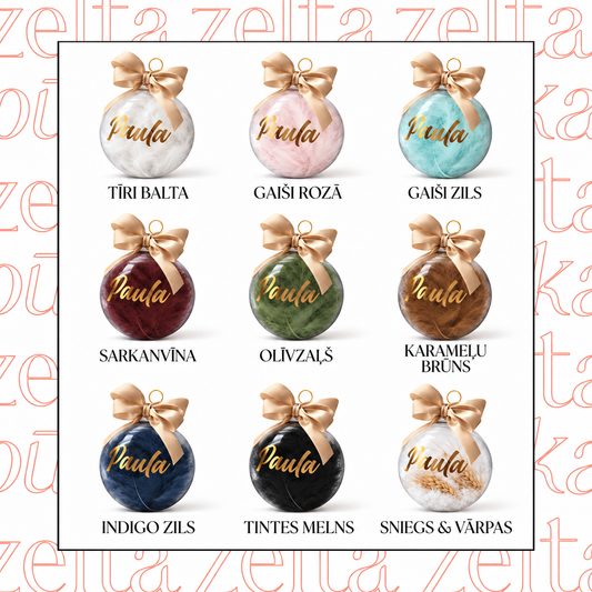 Personalizēta Ziemassvētku eglītes bumba ar vārdu | 8 cm - Zelta Pūka