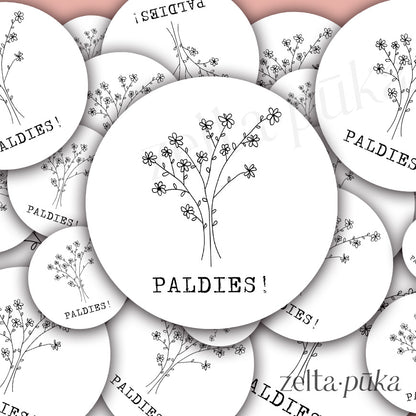 Melnbalta minimālisma "Paldies" uzlīme tavam iepakojumam