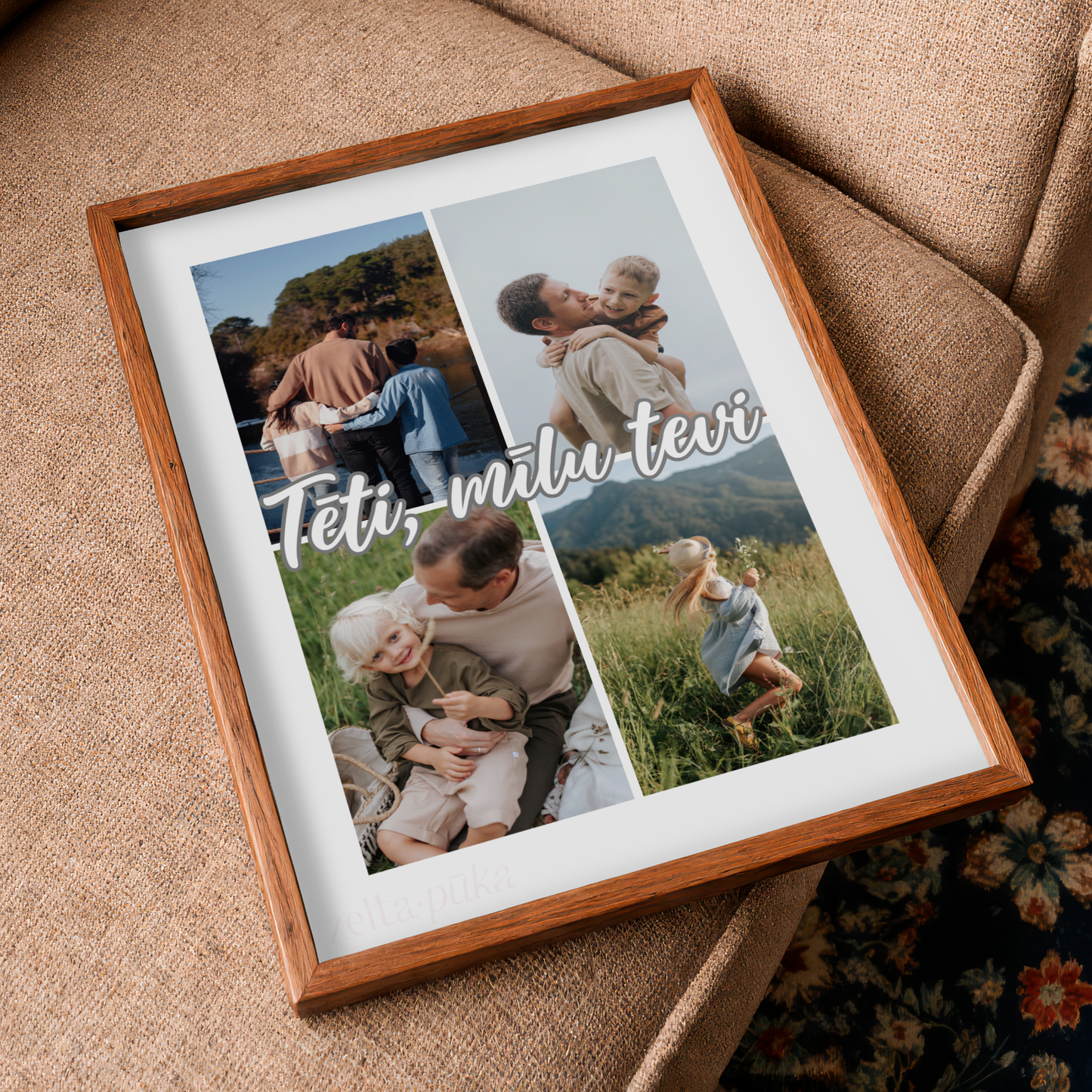 Mīlu tevi · personalizēts sienas plakāts ar fotogrāfijām - Zelta Pūka