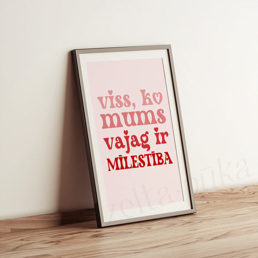 Viss, ko mums vajag - dekoratīva izdruka A5, A4, A3 - Zelta Pūka