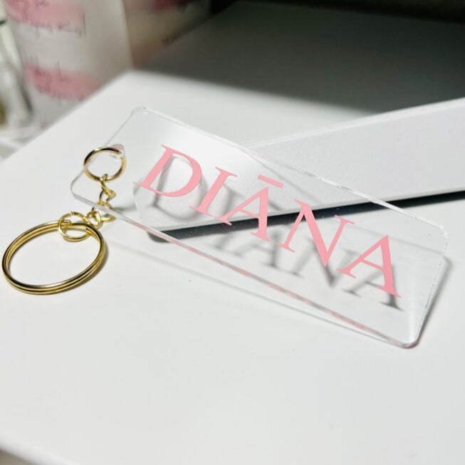 Acrylic charm with pink name 